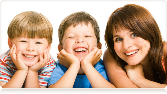 smiling woman and kids